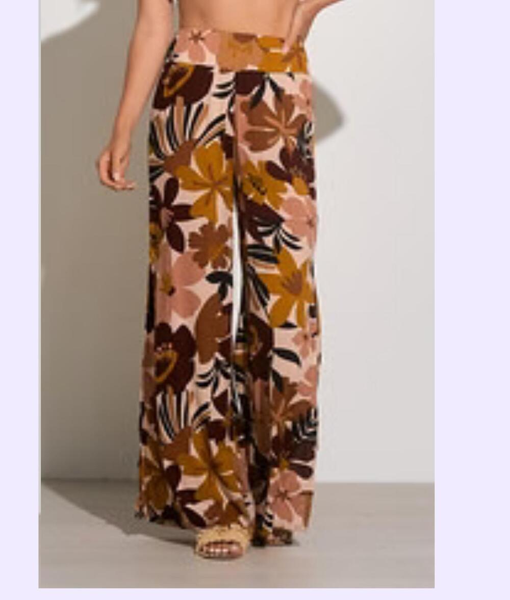 NEW ELAN floral pant with side slit in brown